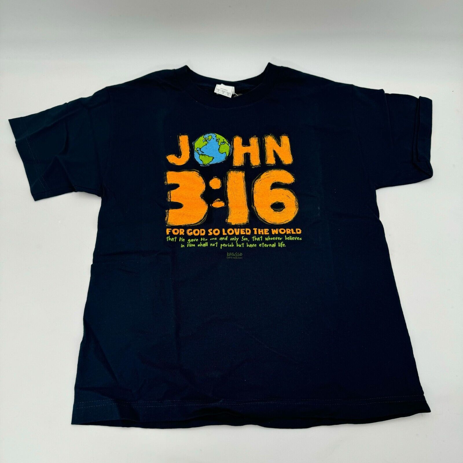 Kerusso John 3:16 Printed T-Shirt Crewneck Short Sleeve Navy Blue Kids L NEW