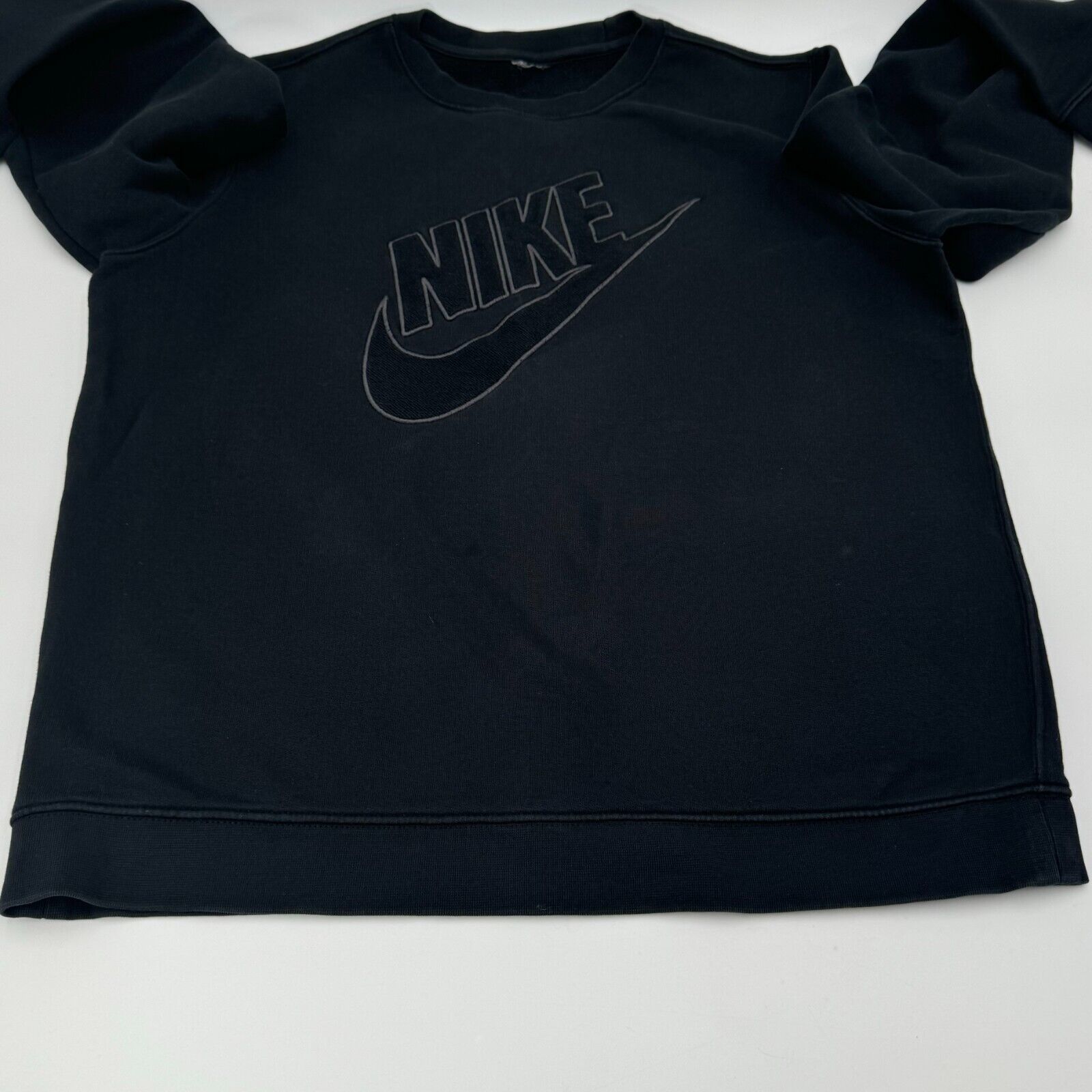 Nike Big Swoosh Spellout Black Crewneck Pullover Sweatshirt Mens Size L