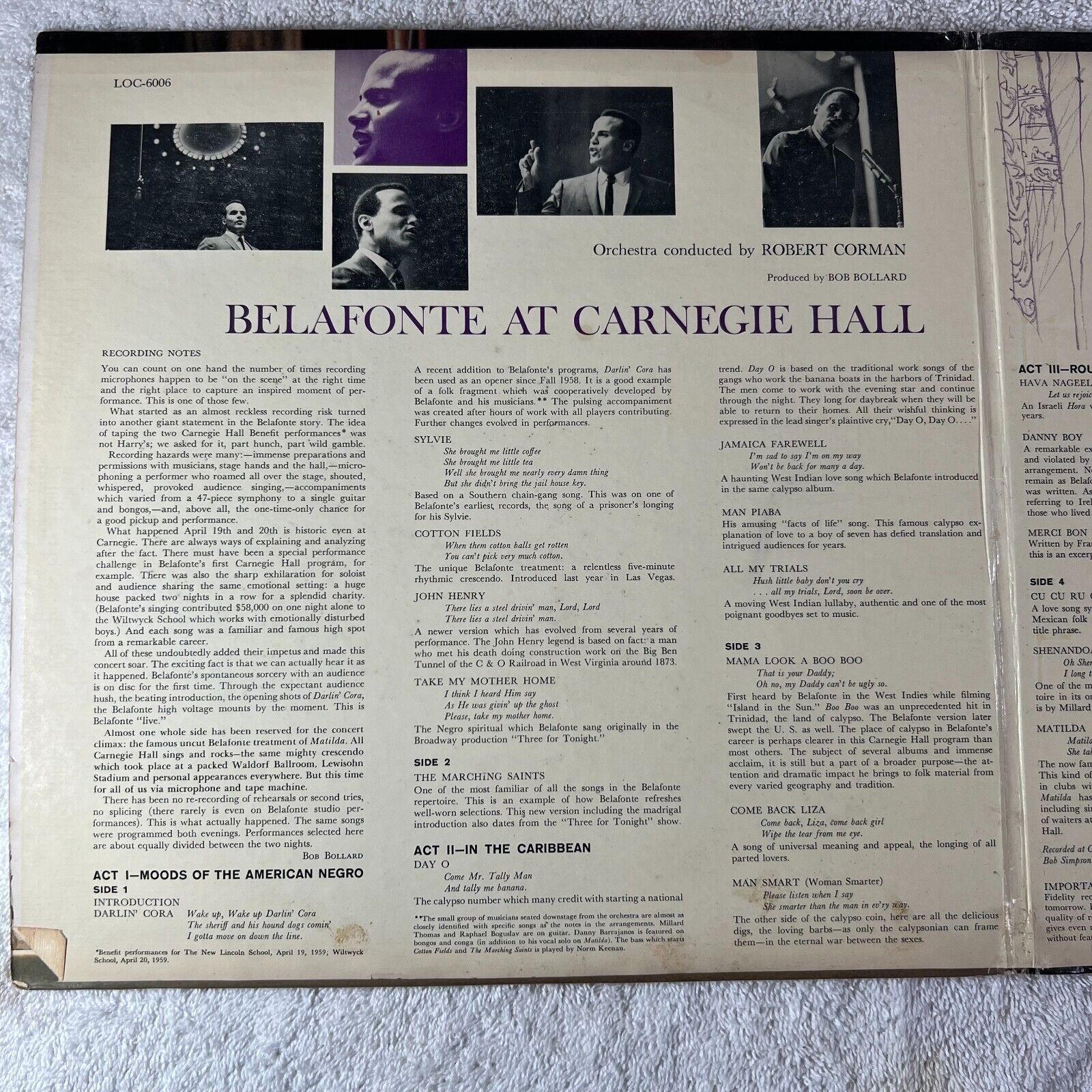 Belafonte At Carnegie Hall The Complete Concert LP 1959 Vinyl LOC-6006