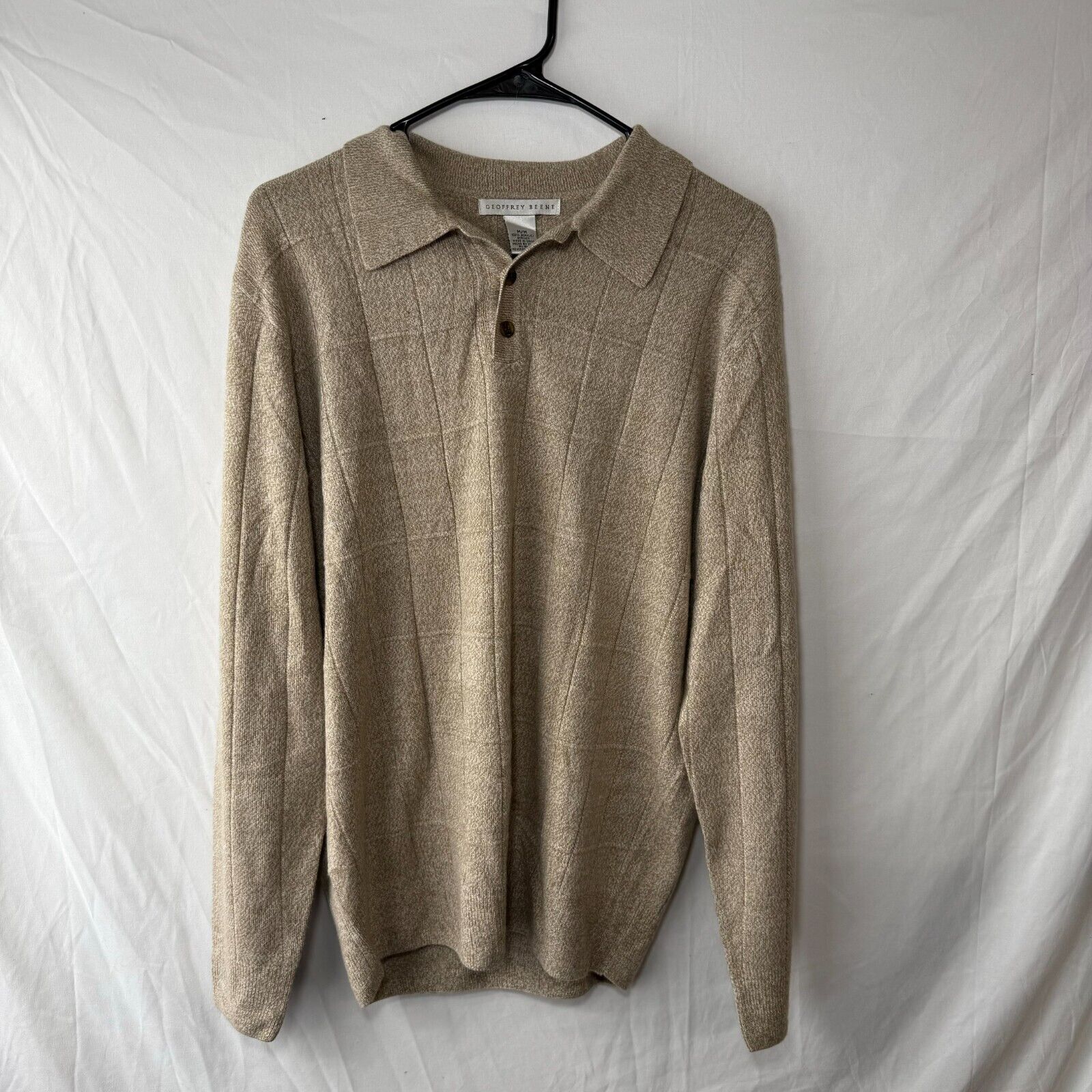 Geoffrey Beene Mens Quater Button Collared Pullover Sweater Tan Beige Size M