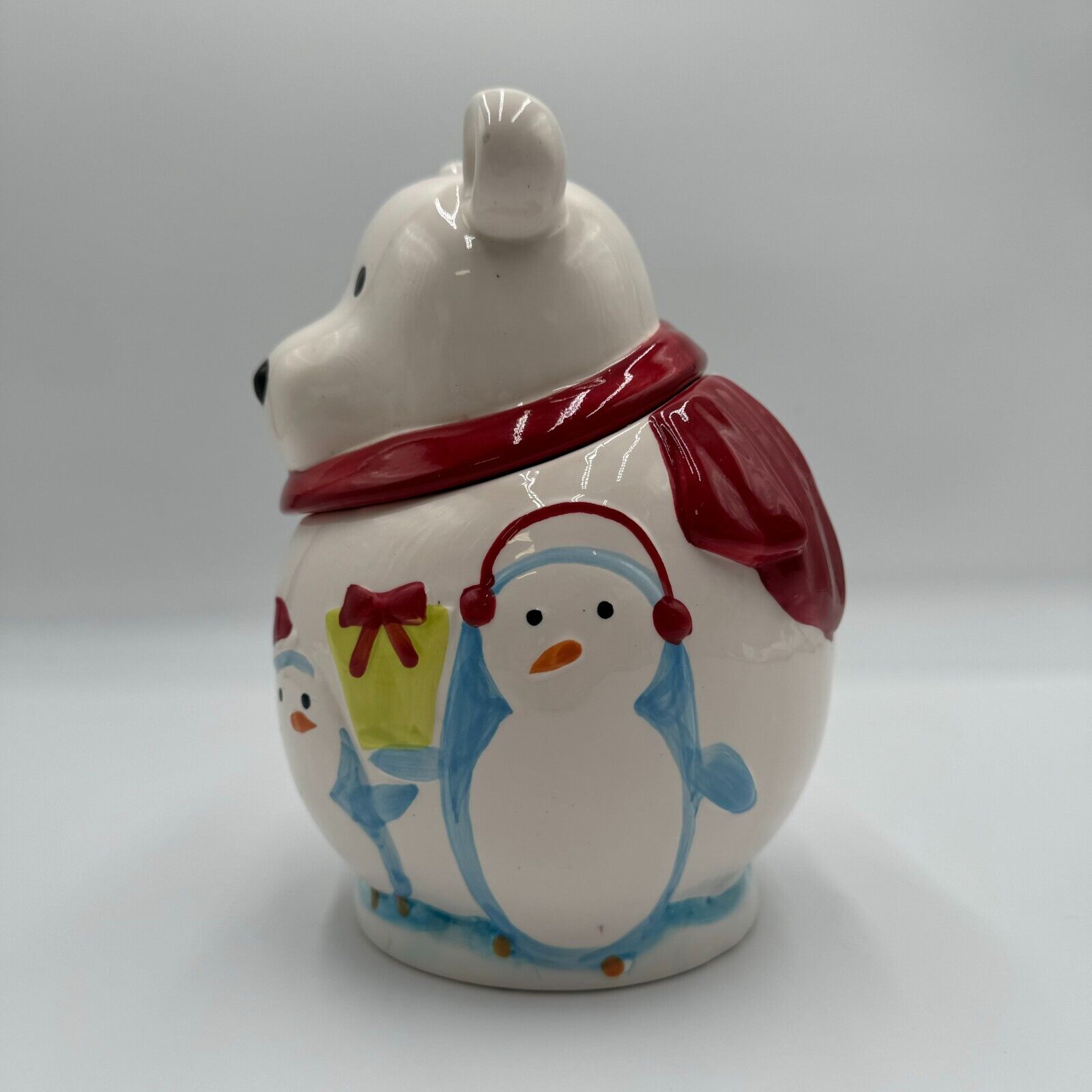 Christmas Teddy Bear  Penguins Cookie Jar Ceramic