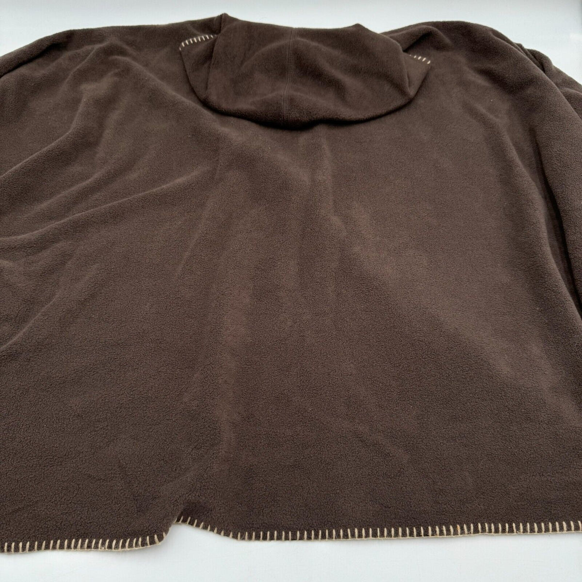 Fleece Poncho Unisex One Size 45W x 30L Brown Tan Pull over Hooded Soft Warm