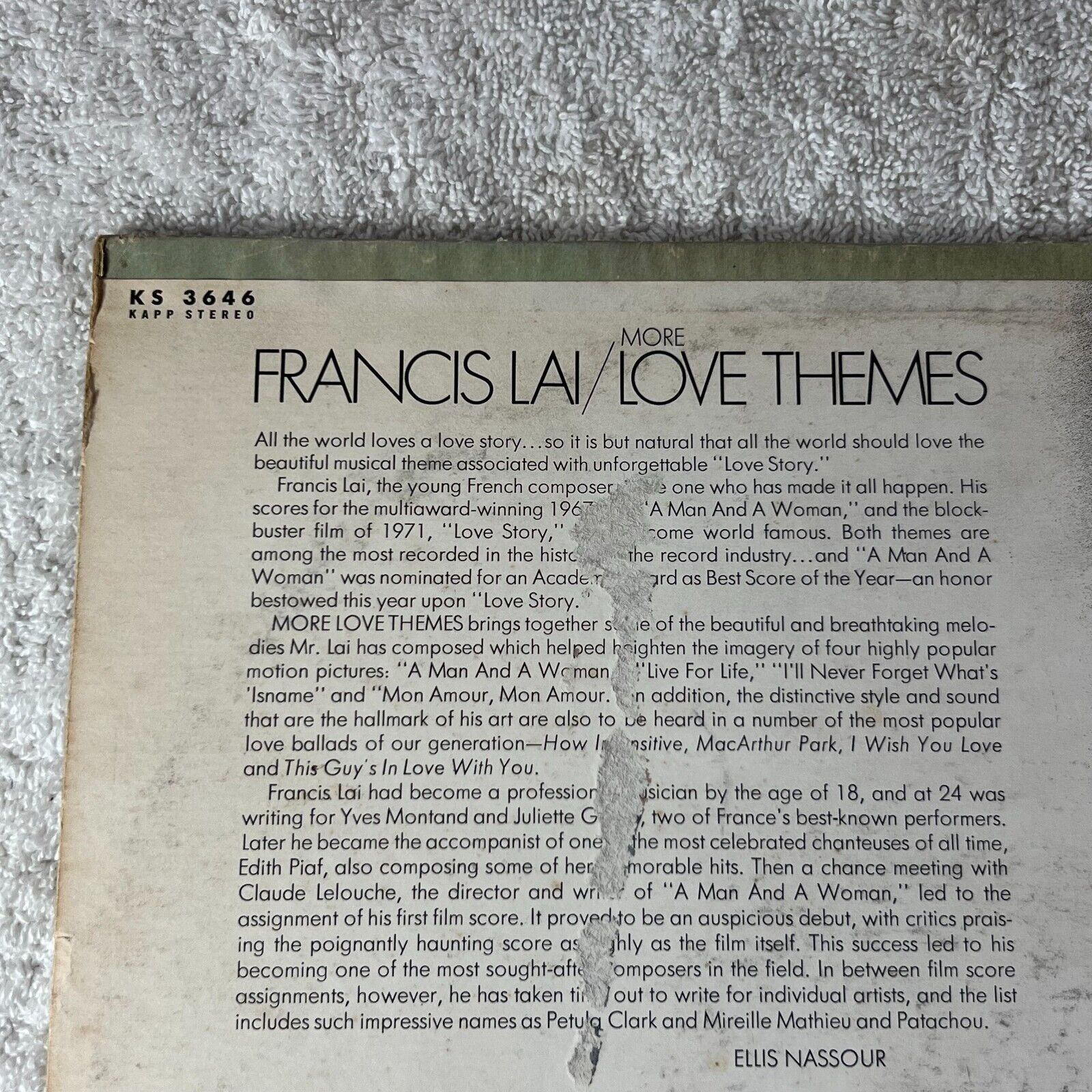 Francis Lai More Love Themes Vinyl Record LP Album Kapp ST93749