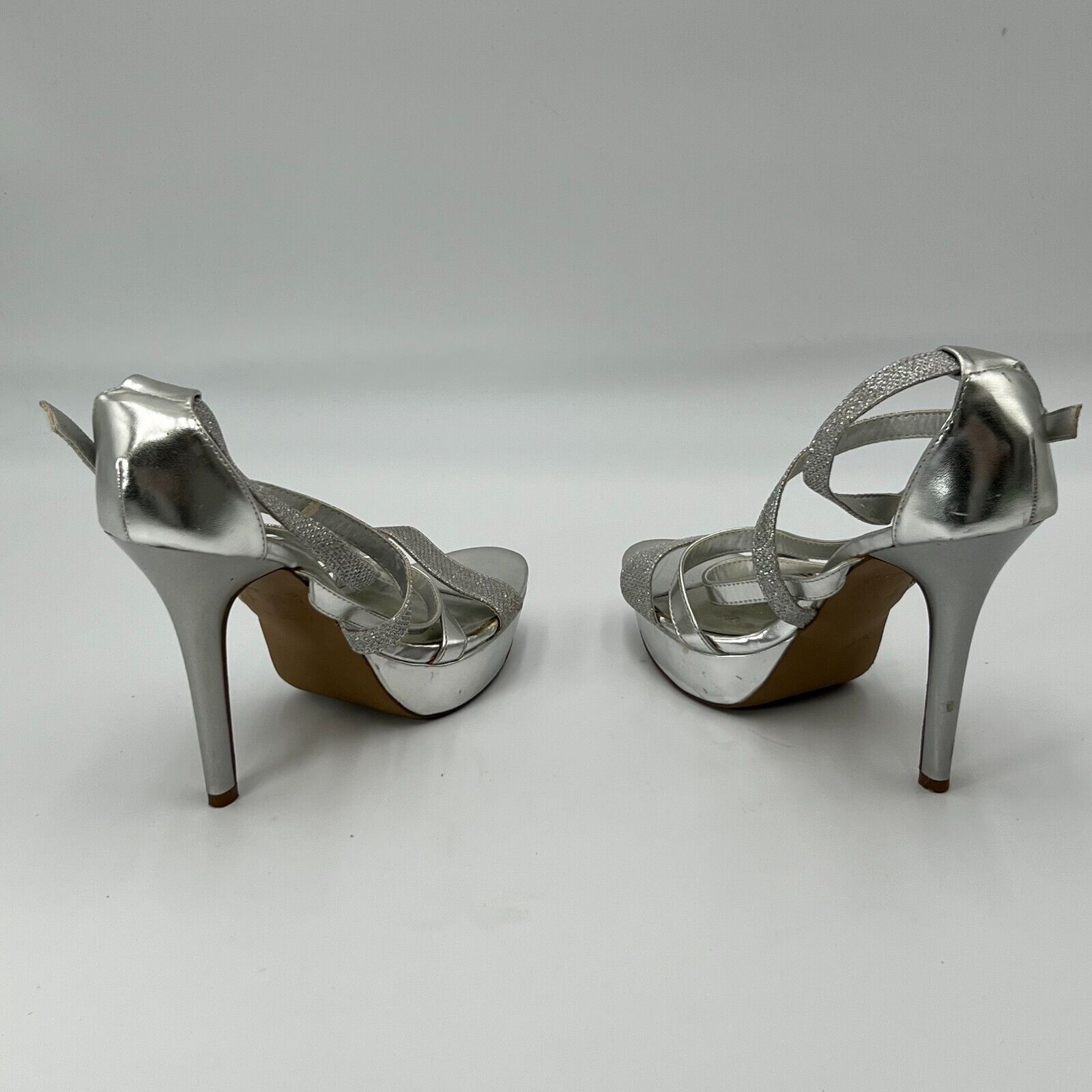 DEB 5 Inch Heels Platform Sandle Silver with Jewels Adjustable Buckle Womens Siz