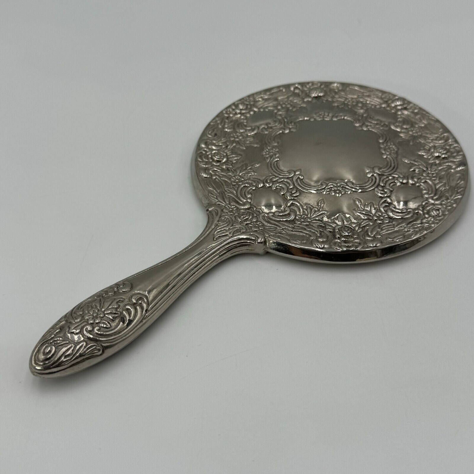 Vintage Silver Plated Vanity Beauty Set Nouveau Floral Hand Mirror Brush Comb