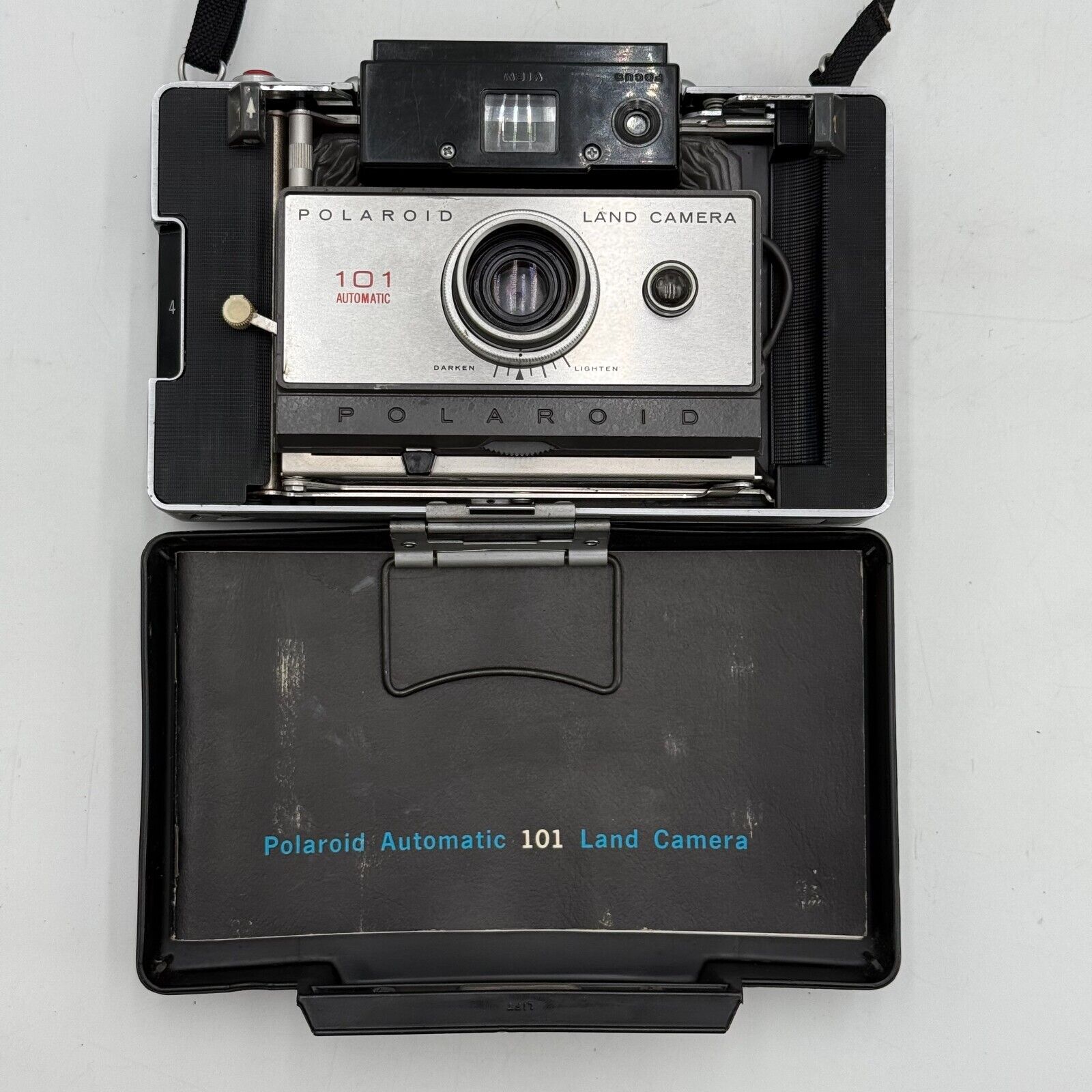 Poloroid 101 Land Camera Set Leather Case Portrait Kit Snap On Flash Original