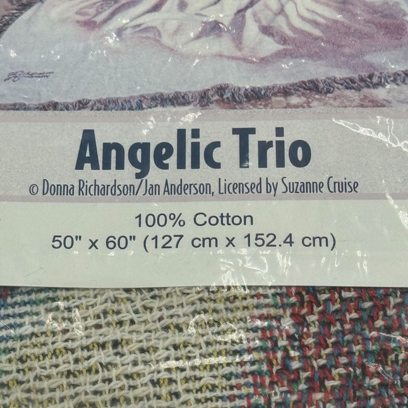 Angelic Trio 50x60in Tapestry Woven Throw Blanket 100% Cotton Made in USA New