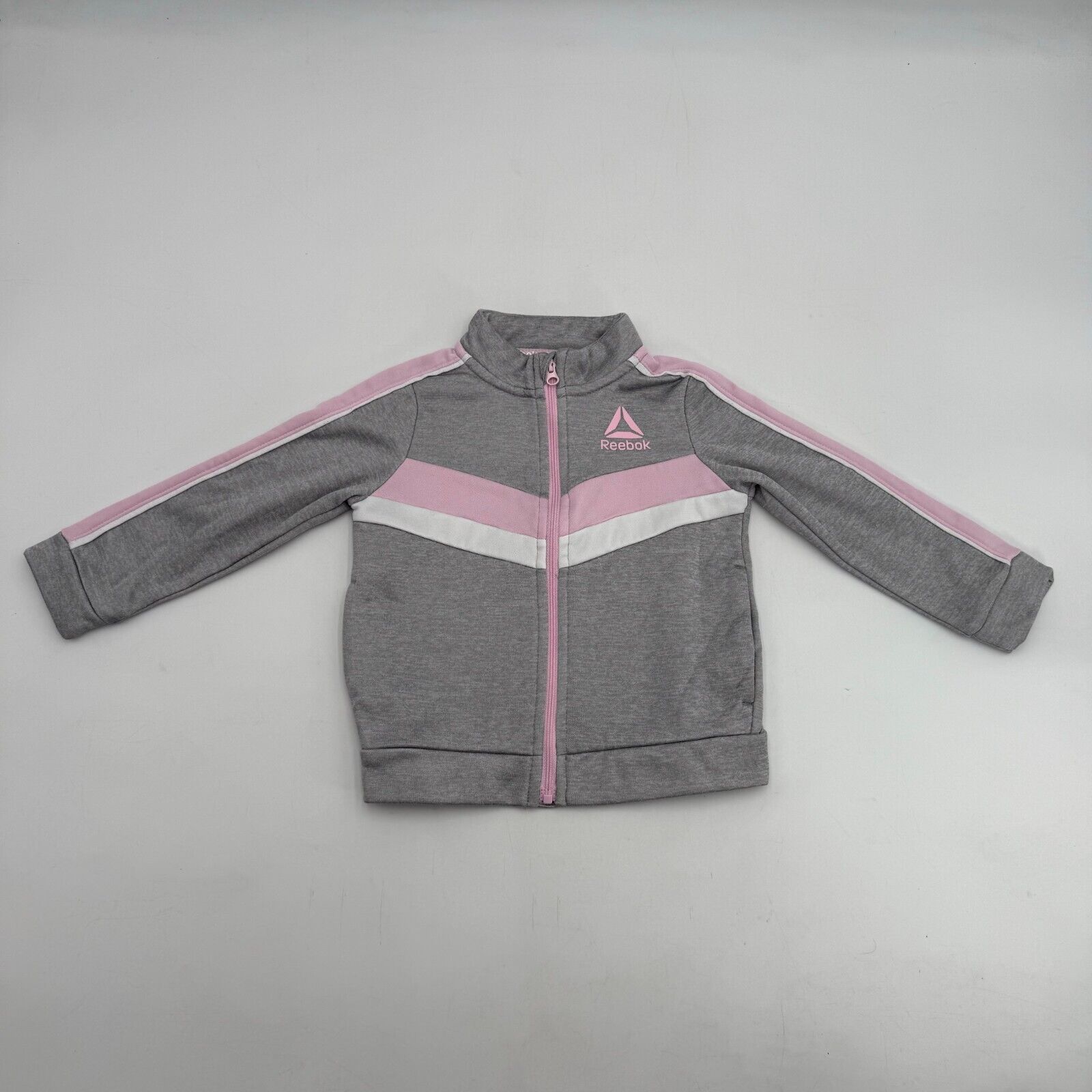 Reebok Girl’s 18mo Infant Full Zip Jacket Grey Pink Long Sleeve Child 18 Months