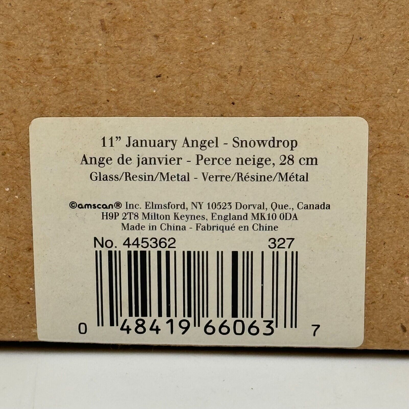 January Born 11in Glass Angel Figurine Flower Metal Stand Engraved Bless NIB