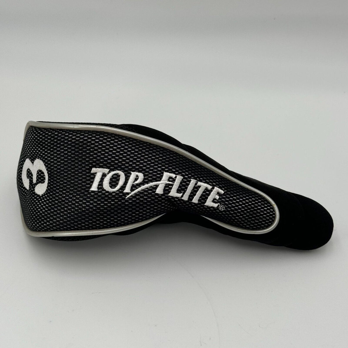 Top Flite 3 Wood Golf Club Driver Head Cover Black White Embroidered Logo Zipper