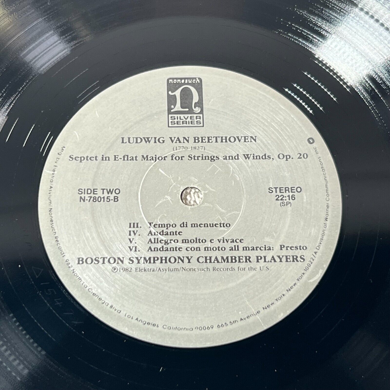 BEETHOVEN SEPTET BOSTON SYMPHONY CHAMBER PLAYERS Vinyl LP