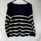 Brave Soul London Knit Pullover Sweater Navy Blue White Stripes Womens Size M