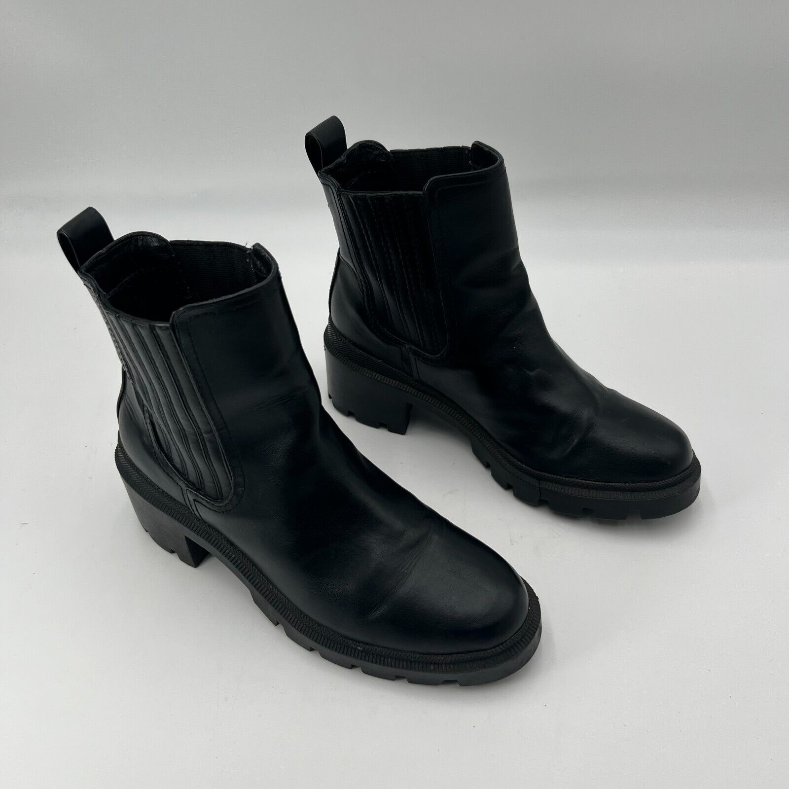 Universal Thread Womens Leather Memory Foam Raised Heeled Boots Black  Size 9.5