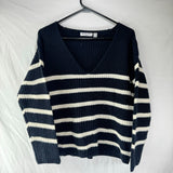 Brave Soul London Knit Pullover Sweater Navy Blue White Stripes Womens Size M