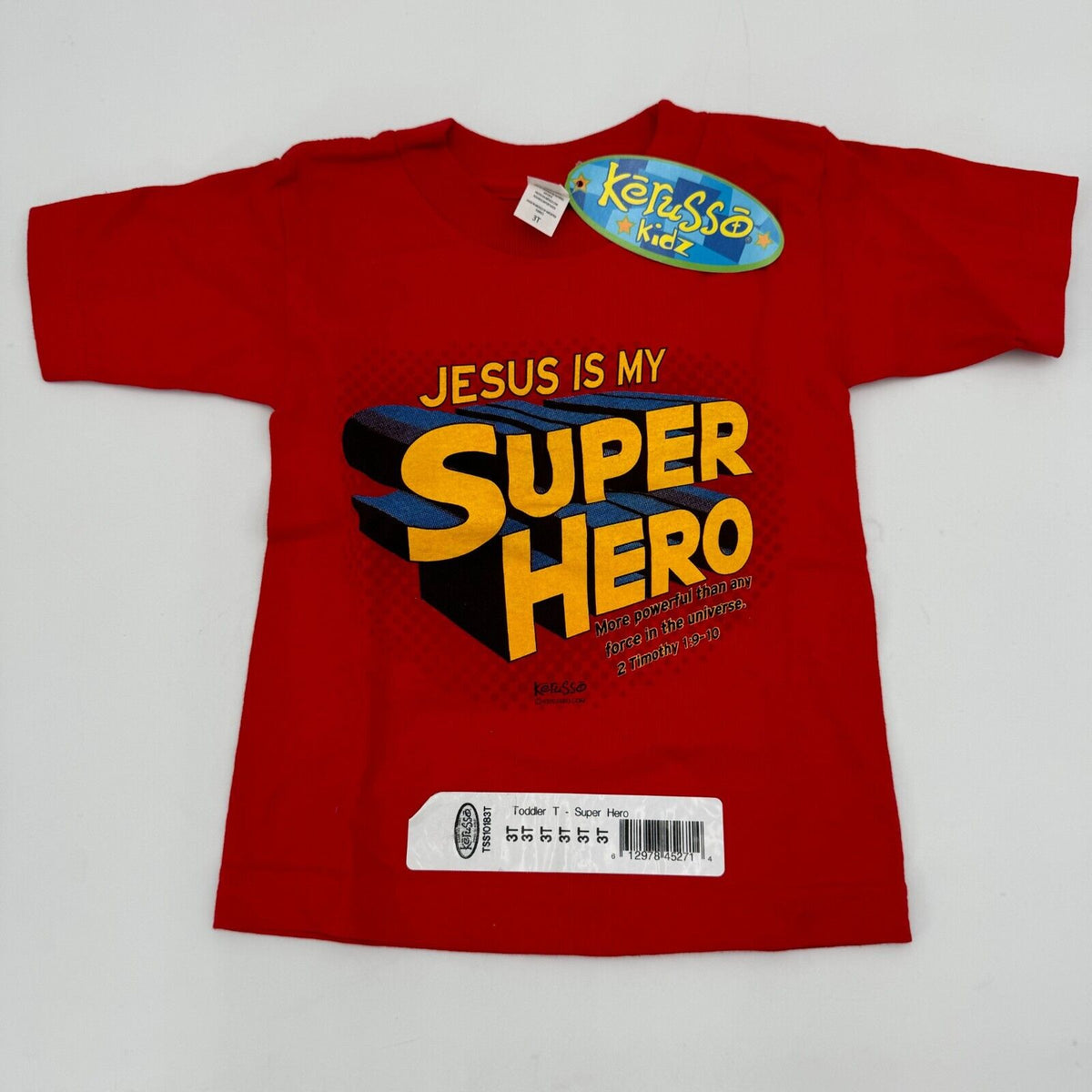 Kerusso Red Jesus My Super Hero 2 Timothy 1:9-10 Toddler T-Shirt Size 31 NWT