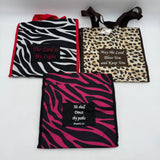 3 Sets Of Animal Printed Zip Tote Bags Matching With Mini Pouches NWT 12x12x5in