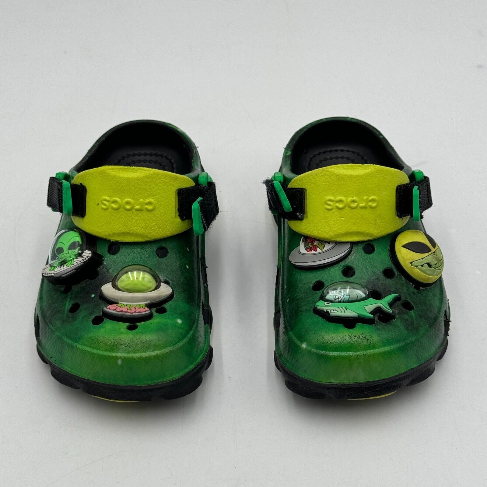 CROCS X Ron English Area 54 All Terrain Glow Green Alien UFO Rare Toddler Size 9