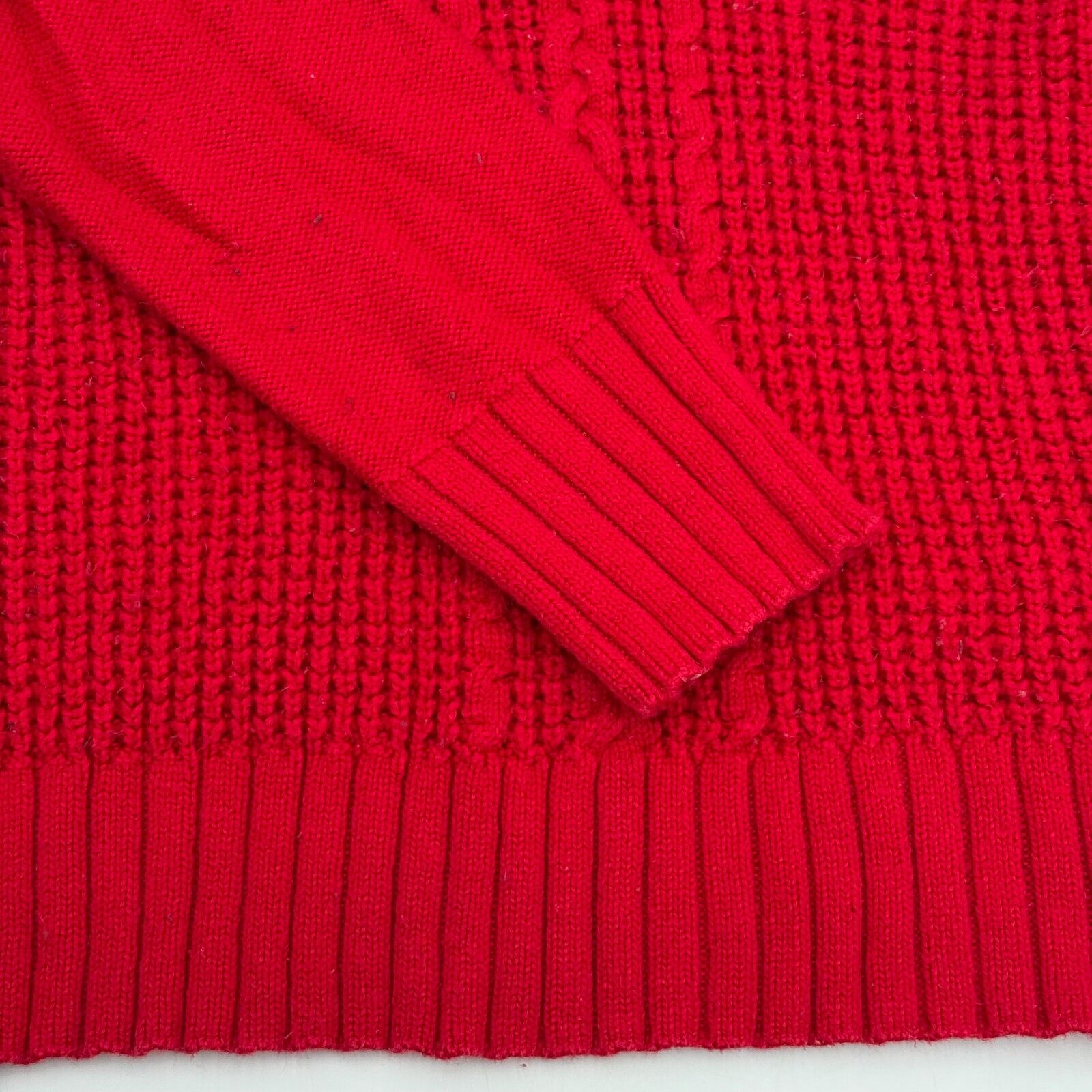 DKNY Sweater Red Pullover V-neck Ribbed Edges Cord Knitted Women’s Size Large US