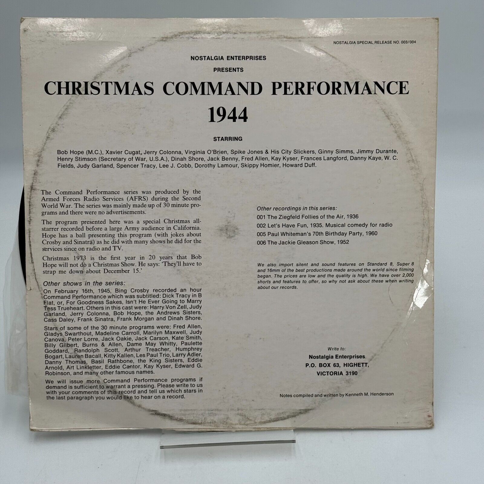 CHRISTMAS COMMAND PERFORMANCE 1944 Radio Broadcast J. Garland 2 LP RARE & SEALED