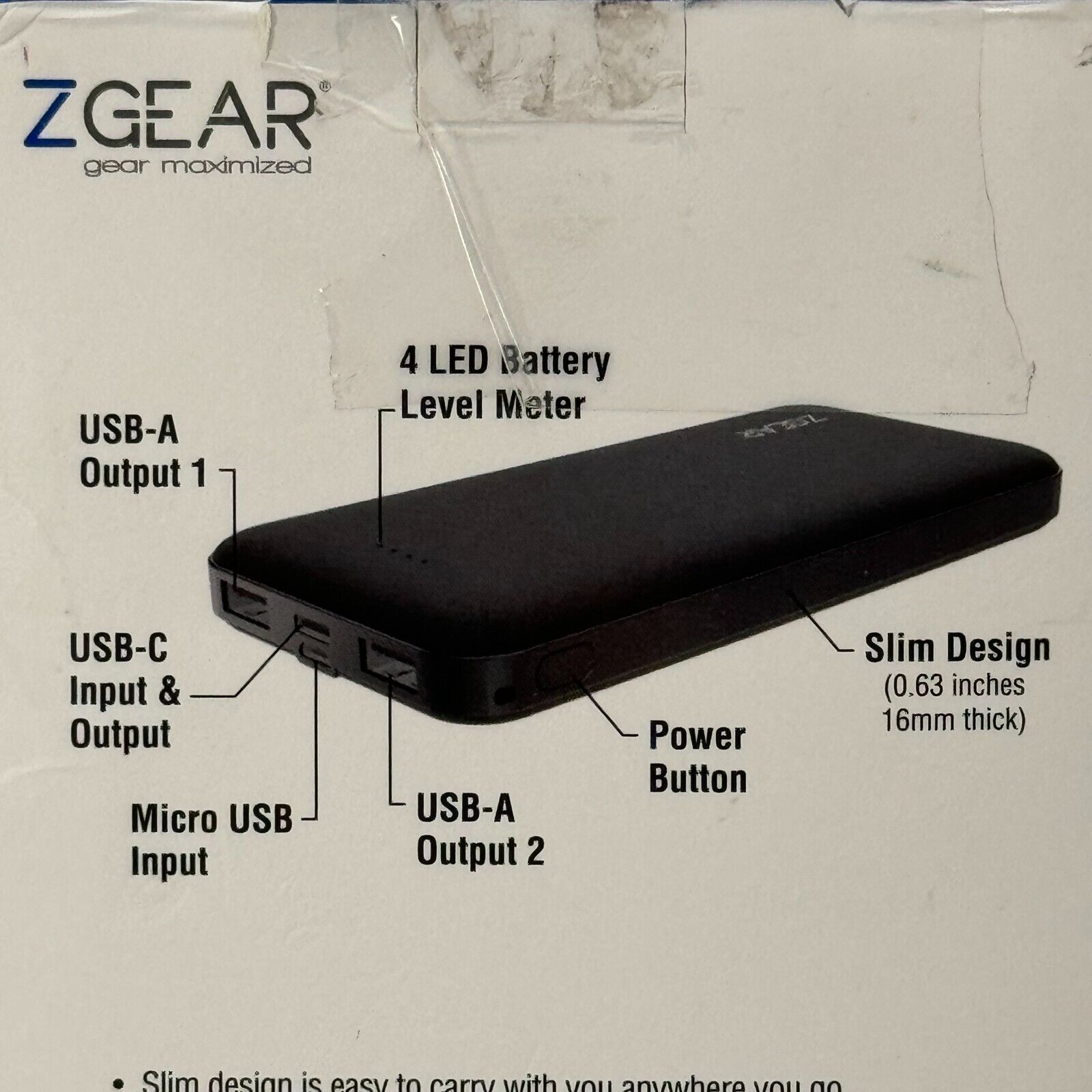 Zgear Slim power bank with DUAL Charging Ports 10,000 mAh Super Fast Charge Pack