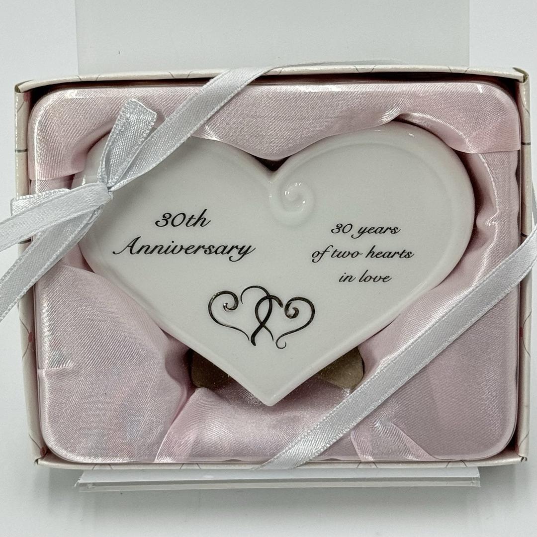 Happy Anniversary Plaque White Ceramic Heart Choose 20th, 25th, 30th - New