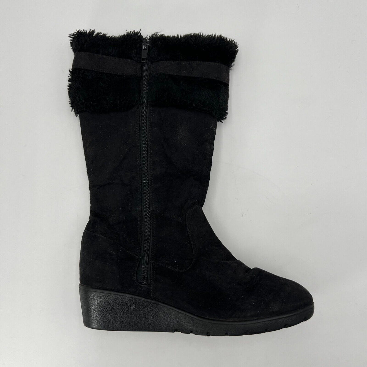 American Eagle AE Faux Fur Mid Calf Boot Side Zip Buckle Womens Size 4.5 US