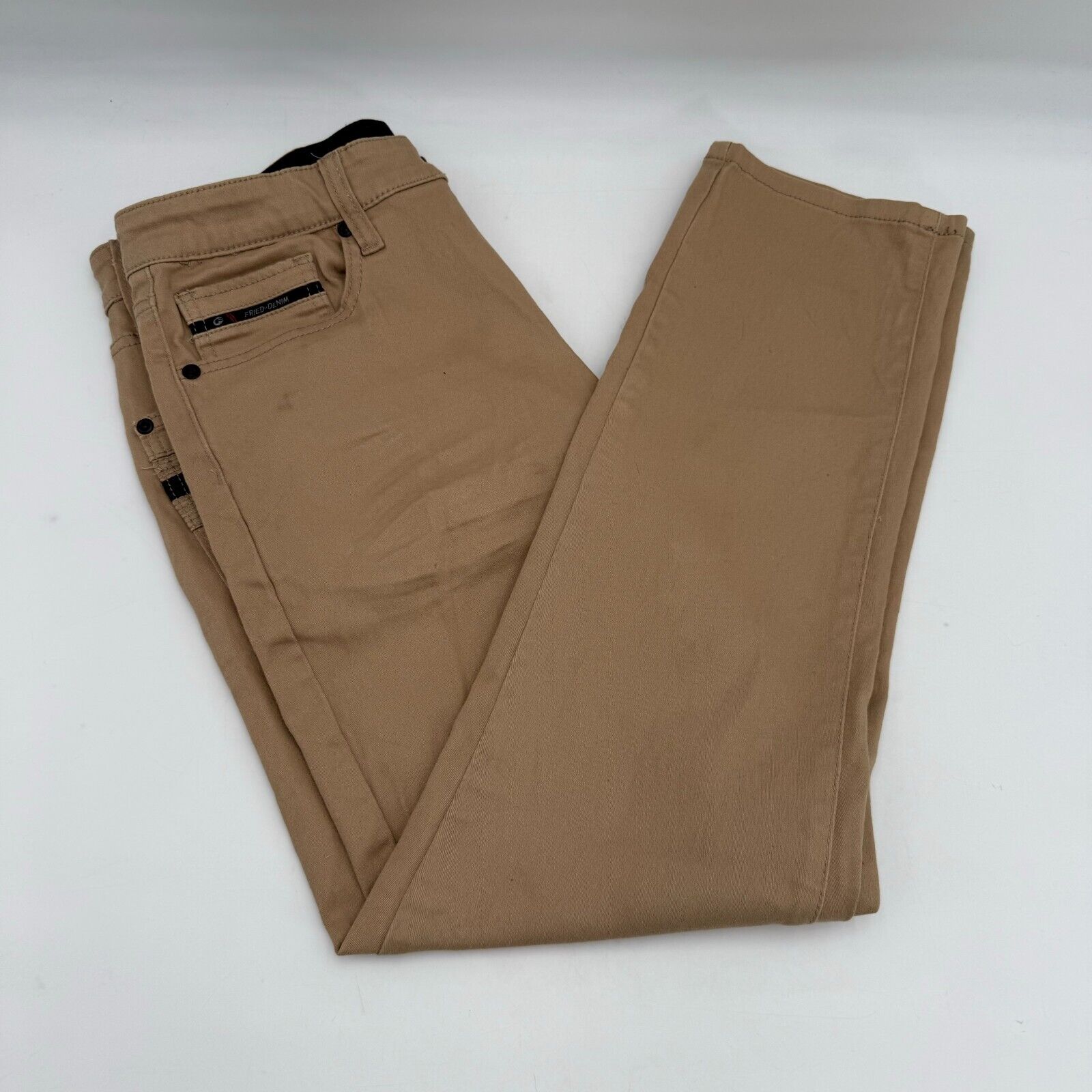 Fried Denim Mens Slim Cotton Stretch Pants 4-Pocket Comfortable Beige Size 34x30