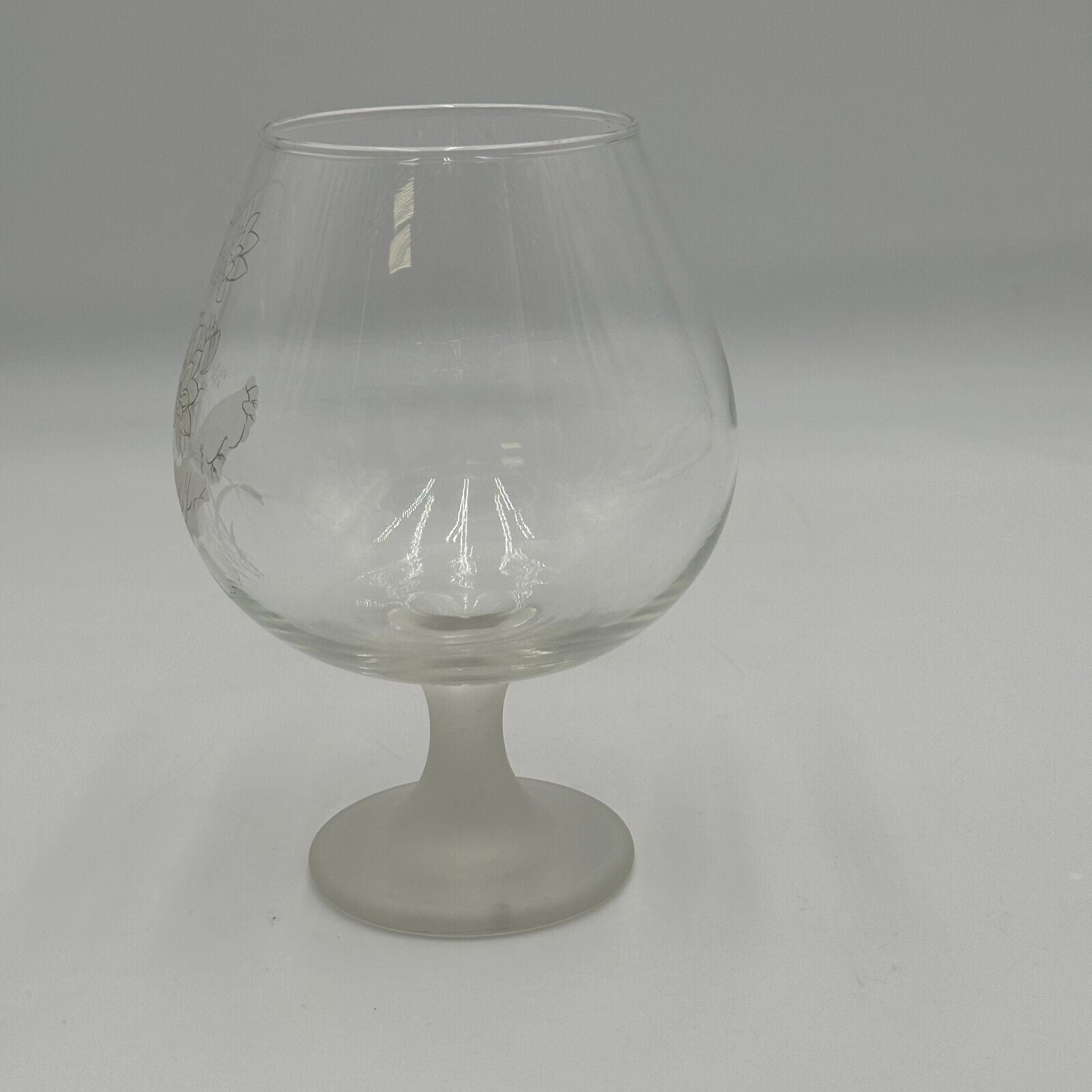 Pfaltzgraff 6in Goblet Wine Champagne Cocktail Glass White Brown Flowers Frosted