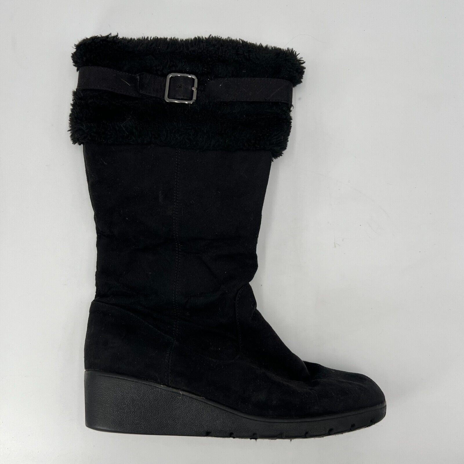 American Eagle AE Faux Fur Mid Calf Boot Side Zip Buckle Womens Size 4.5 US