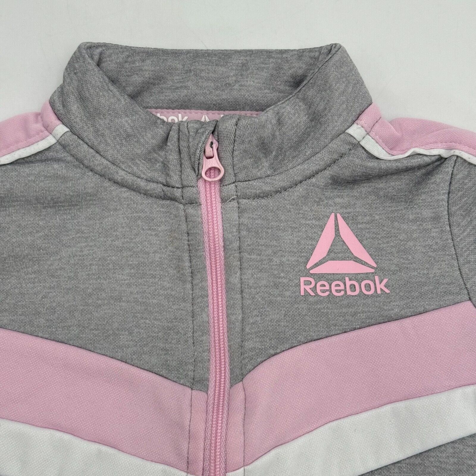 Reebok Girl’s 18mo Infant Full Zip Jacket Grey Pink Long Sleeve Child 18 Months