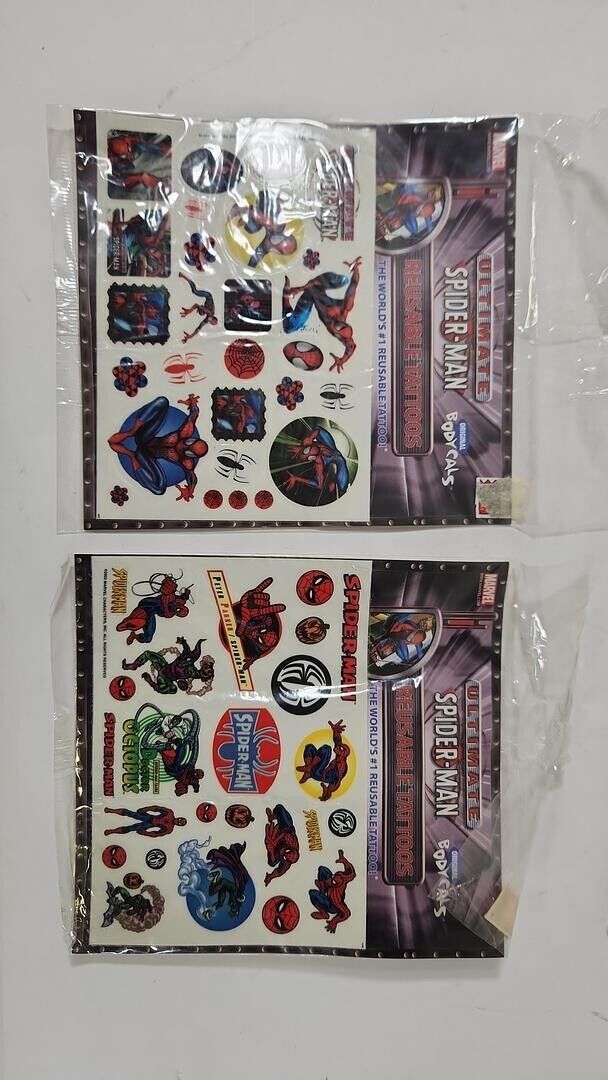 Lot of Vintage Marvel Spider-Man,Hulk Stickers & Reusable Tattoo's Bodycals 2001