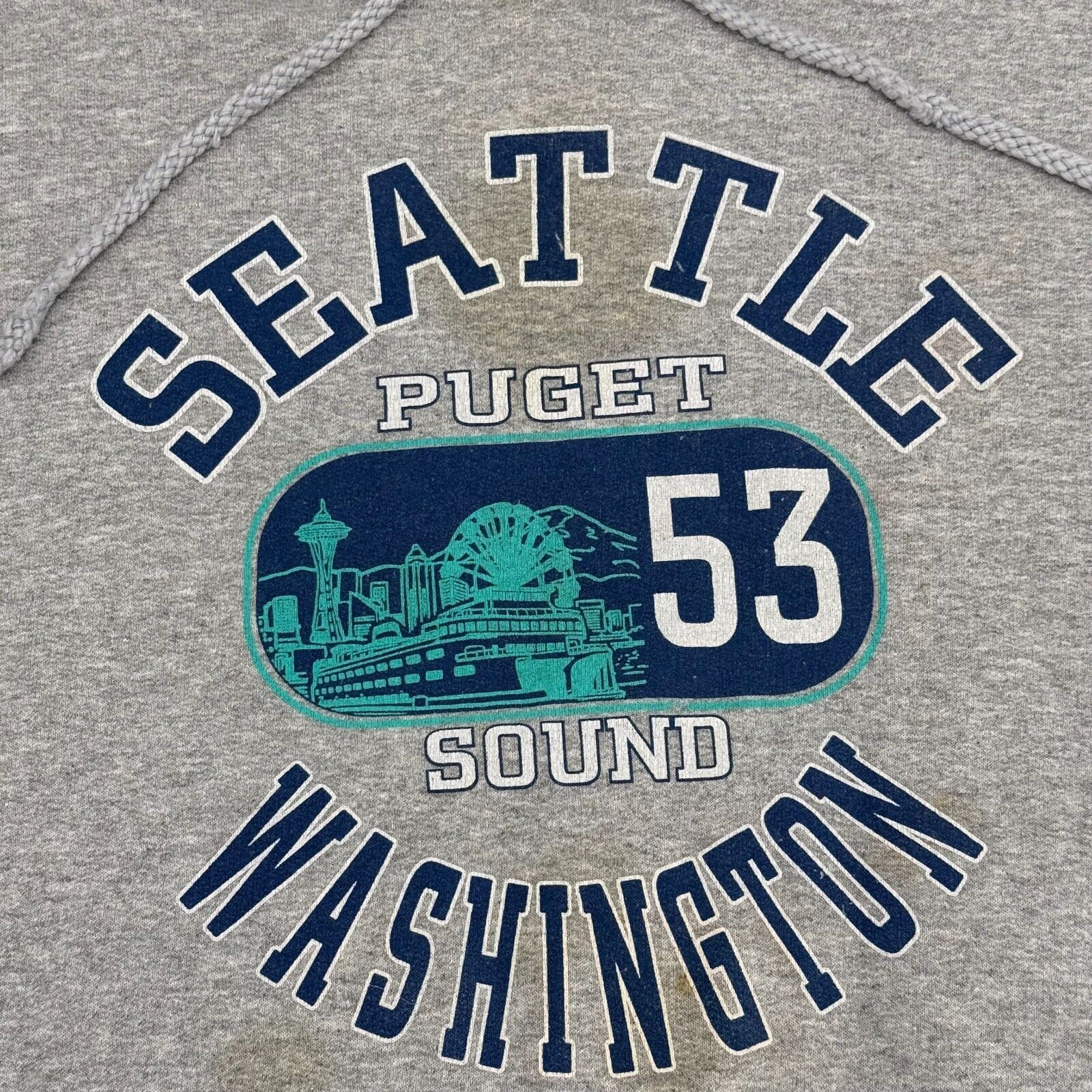 Hanes Seattle Washington Hoodie Puget Sound 53 Hoodie Drawstring Grey Unisex L