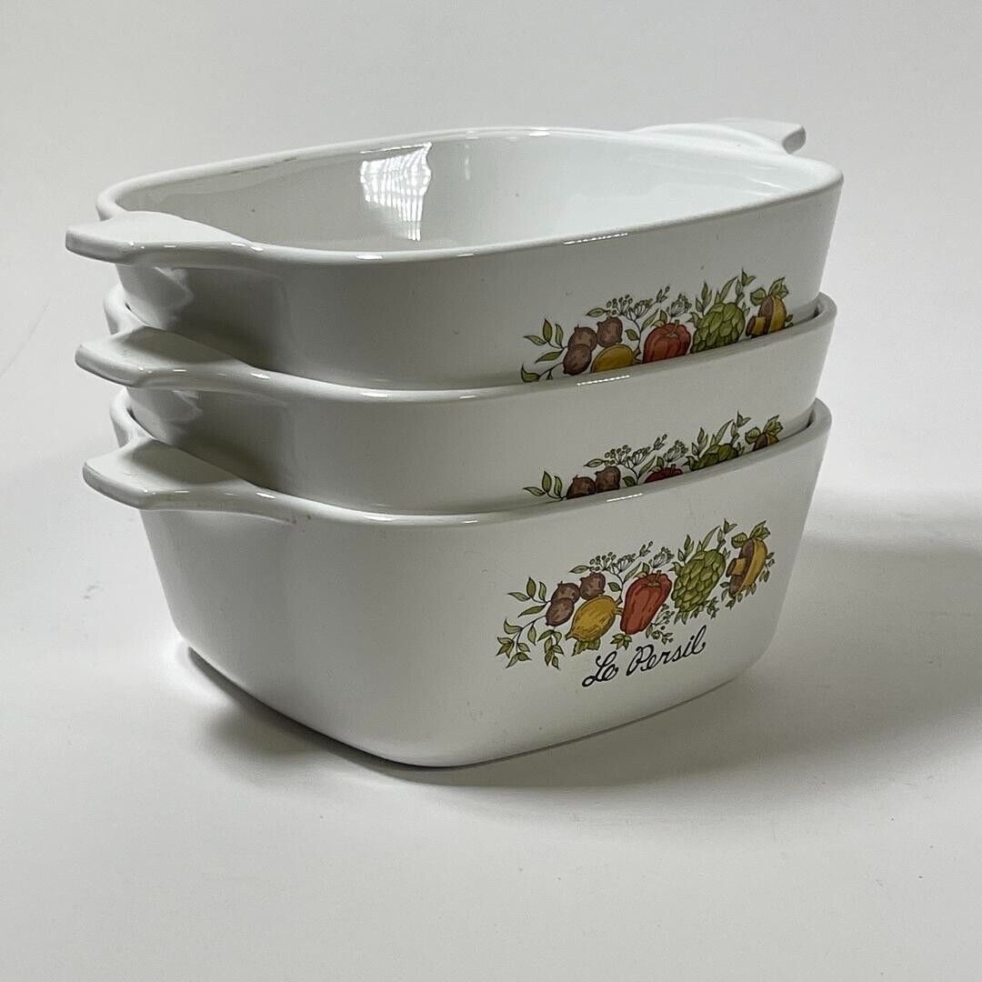 Vintage Corning Ware Spice of Life "Le Persil" Set of 3 Casseroles P-43-B 700mL
