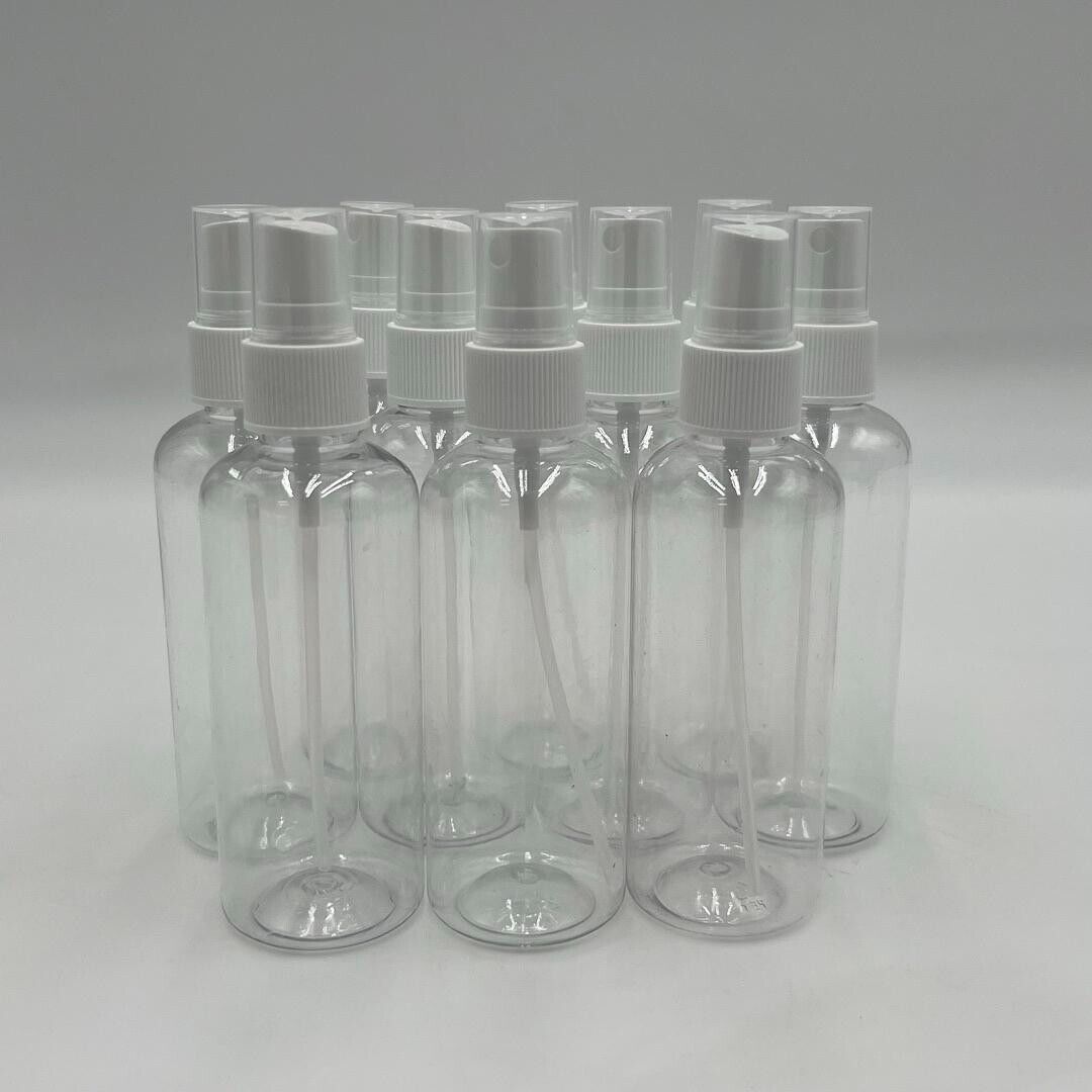 100 ml (3.38 fl oz) Clear PET Plastic Bottles 24/410 Finger Sprayers - 10 Pack