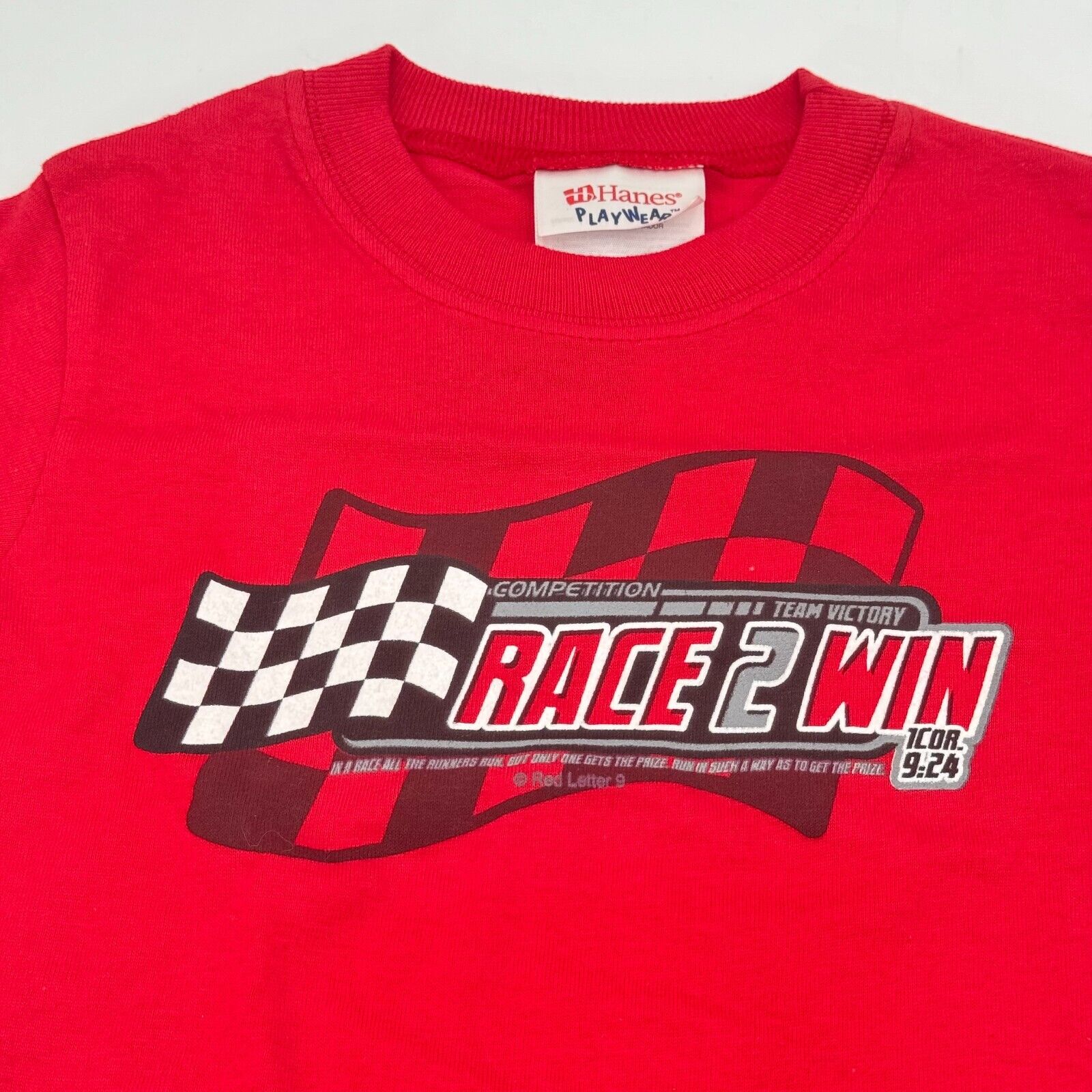 Toddler Size 2T Kerusso Hanes Red Kids T-Shirt Play Wear Proverbs Race 2 Win NWT