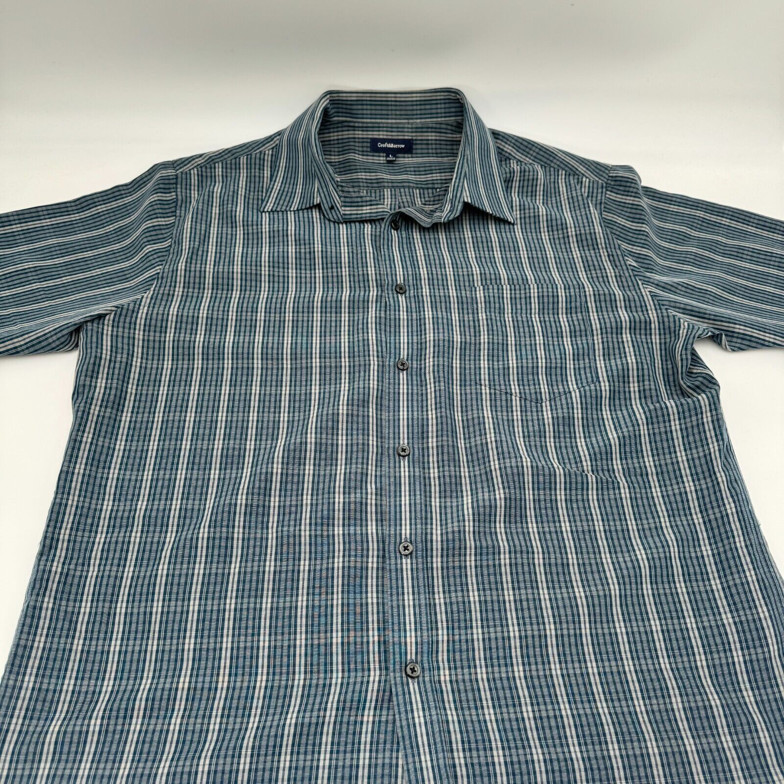 Croft & Barrow Green Tan Checkered Button Up Short Sleeve Shirt Men L