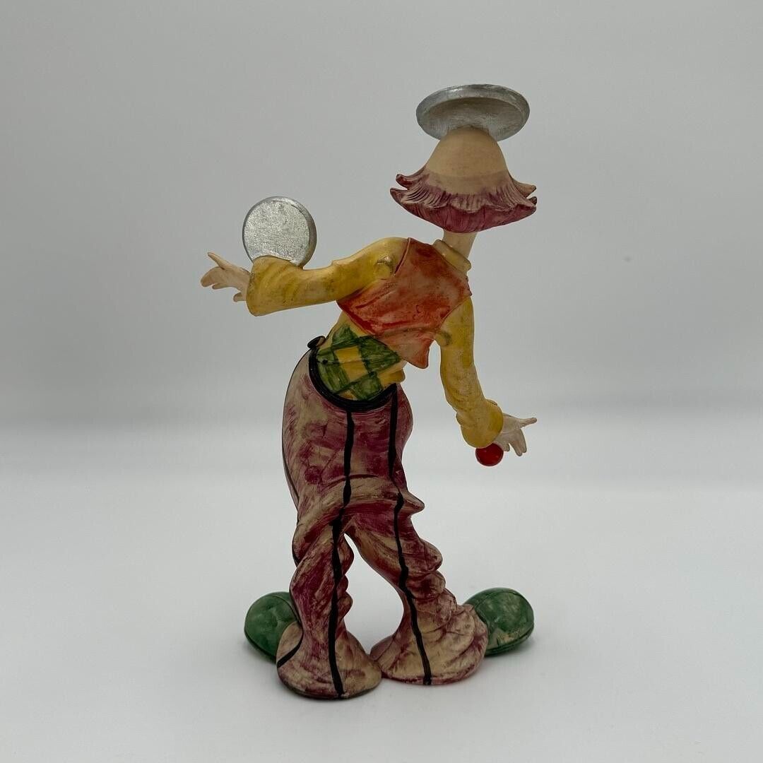 VTG CLOWN Fontanini ITALY Figurine Resin JUGGLING Plates 9” Smiling Circus Art