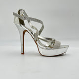 DEB 5 Inch Heels Platform Sandle Silver with Jewels Adjustable Buckle Womens Siz