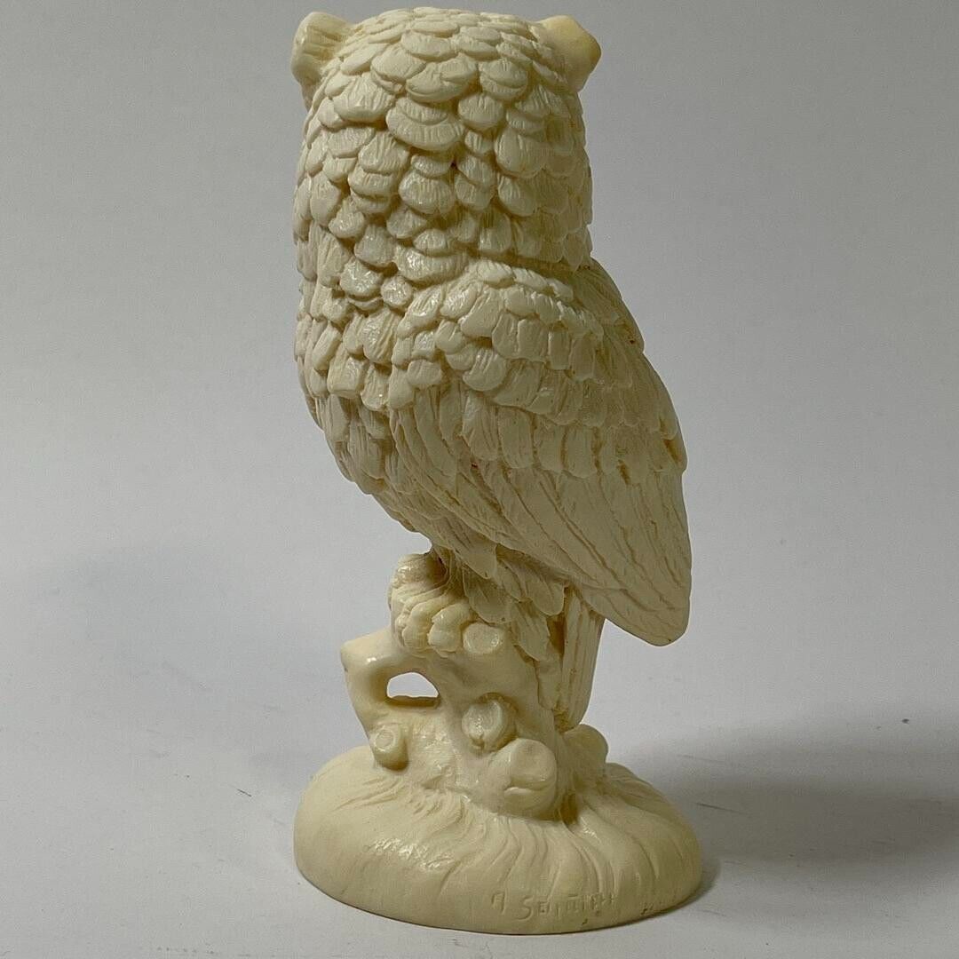 Santini Owl Figurine White Chalkware Resin Italy Signed Bird Statue Lovely Read