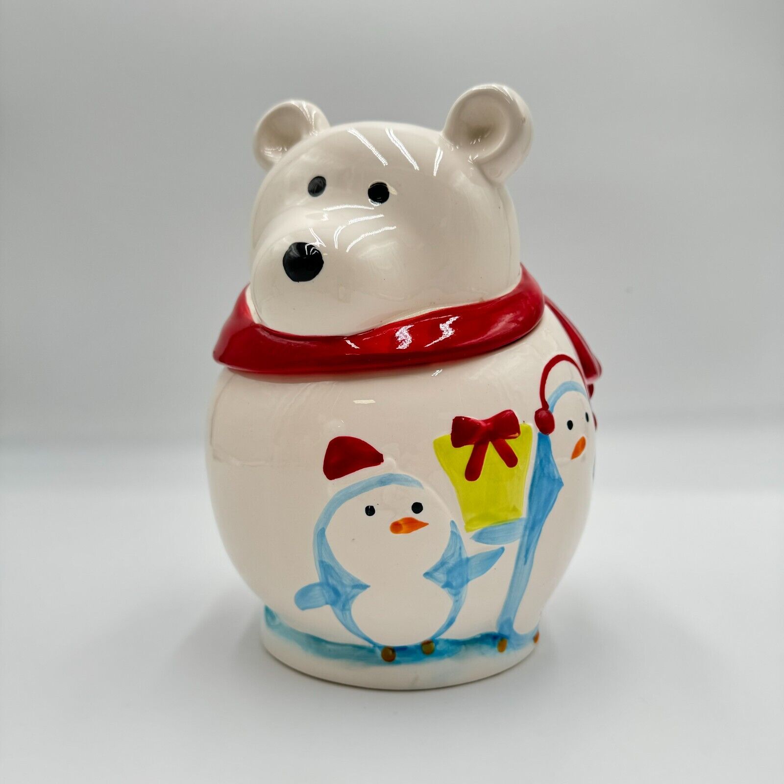 Christmas Teddy Bear  Penguins Cookie Jar Ceramic