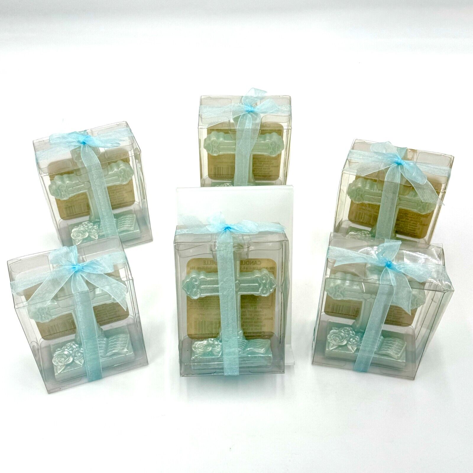 Lot of 6 Light Blue Catholic Cross Shaped Freestanding 4.5"x3.25" in Candles NIB