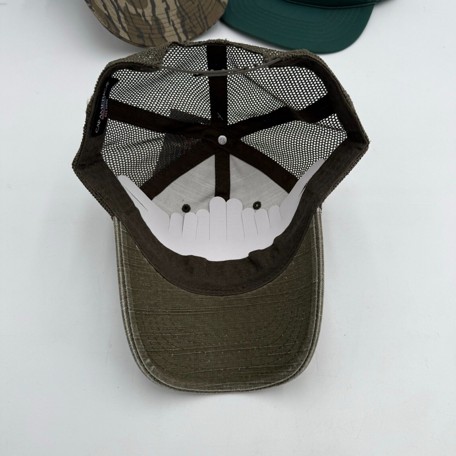 Lot of 3 Snapback Hats Trucker Mesh Camo Olive Sage Green Fishing O’keefe Revolt