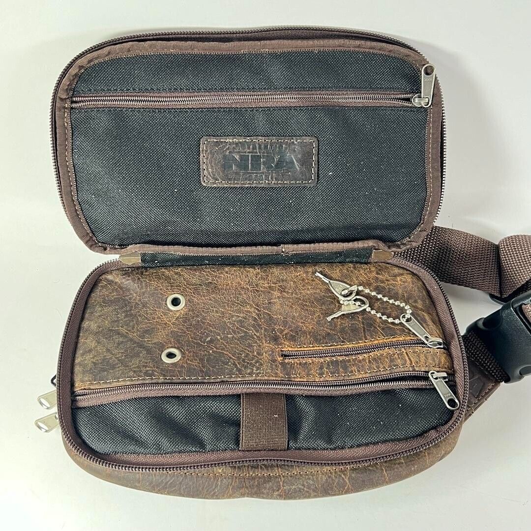 Rare NRA Genuine Leather Ammo Case w/ Locking Zippers and Key w/ Shoulder Strap