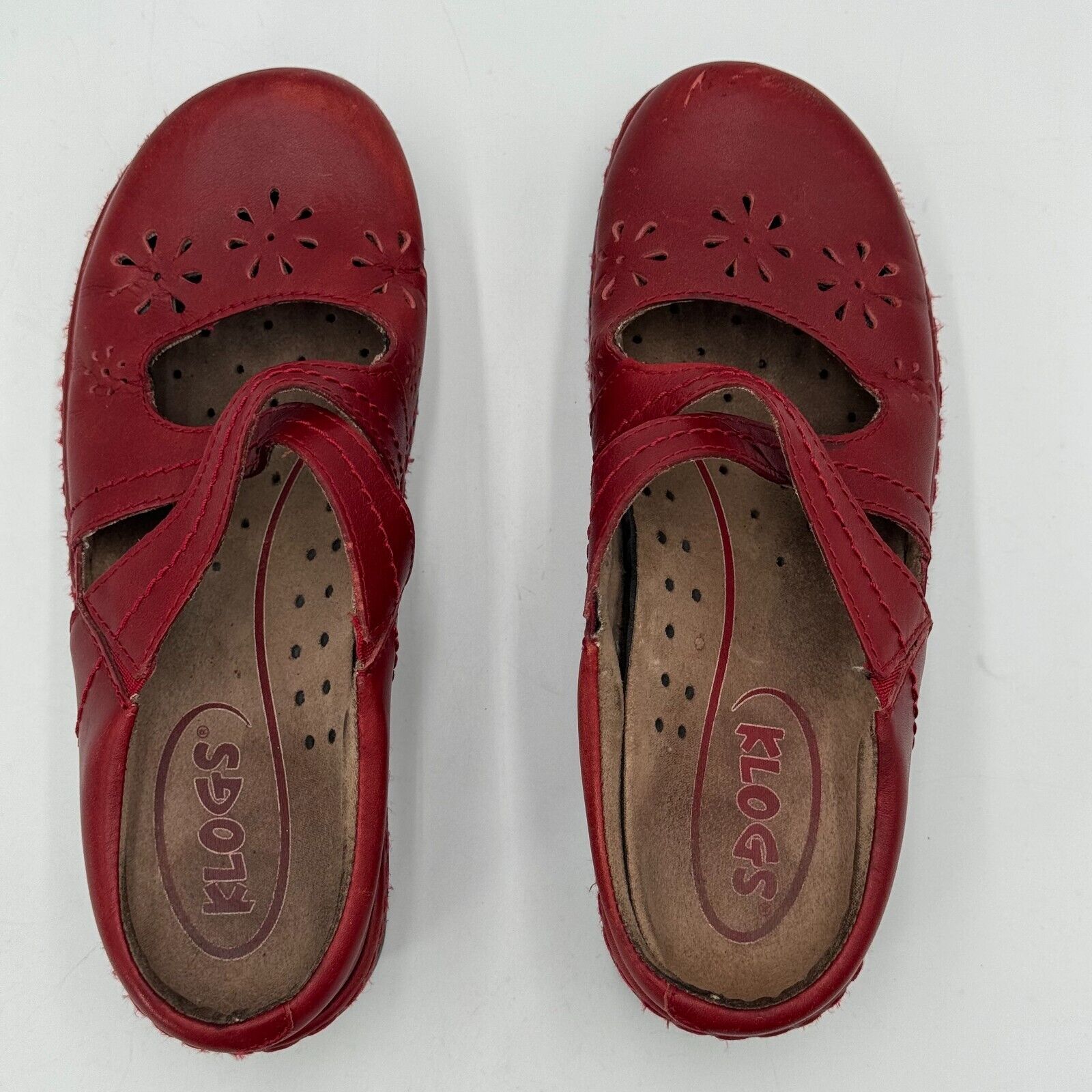 Klogs Carolina Womens Size 8M US Leather Non Slip On Mary Jane Clogs Burgundy