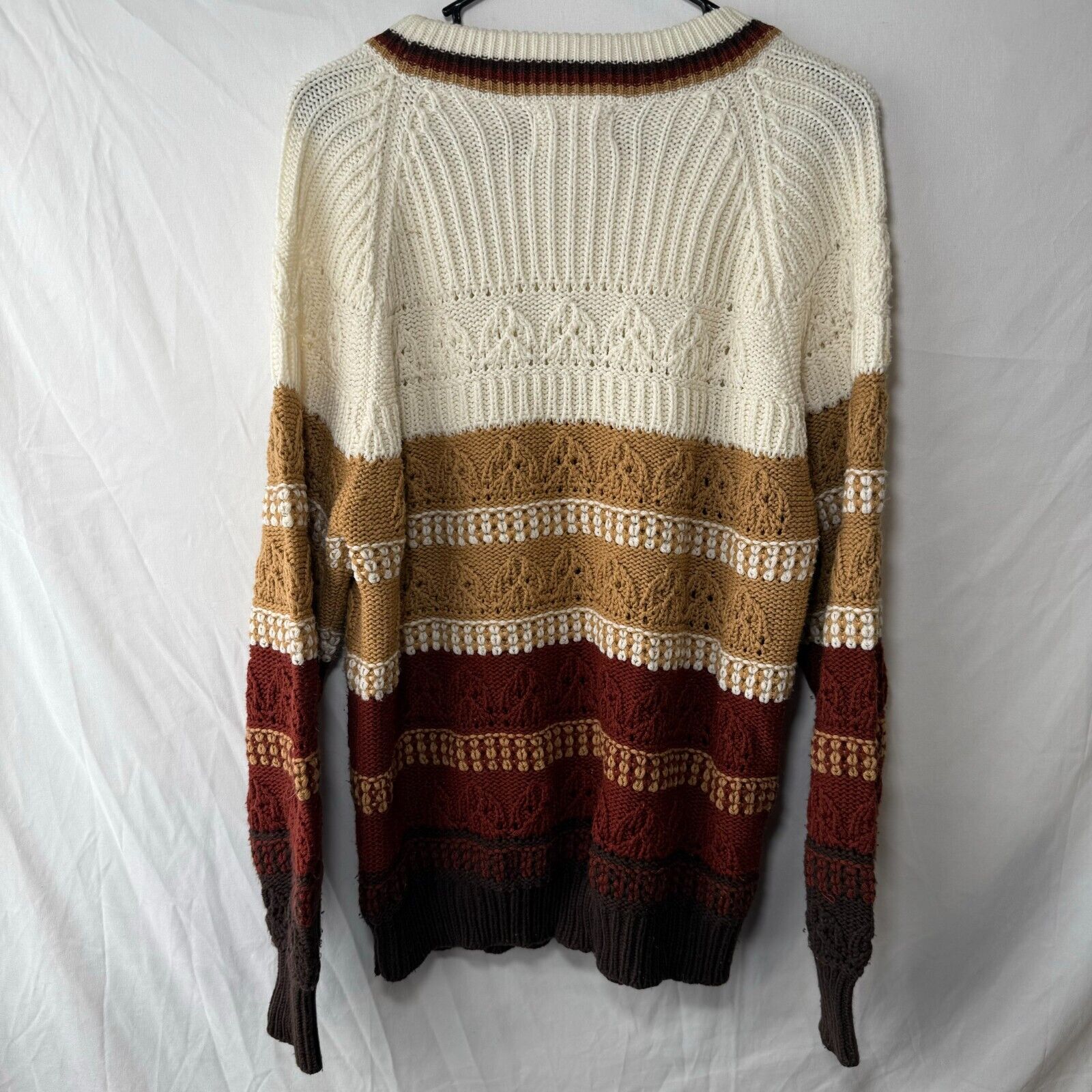 King’s Road Mens Sweater Relaxed Pullover Red Gold Striped Cardigan Size L