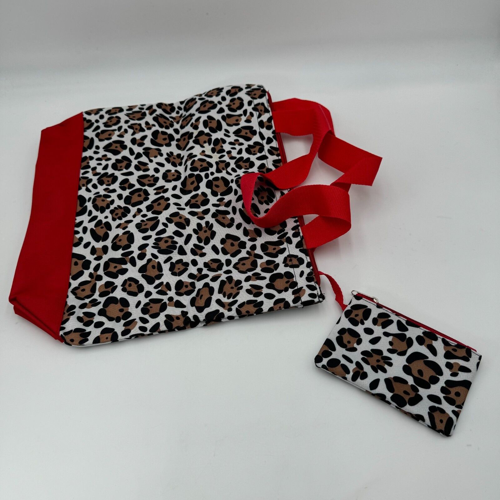 Leopard Print & Red Large Tote Bag with Matching Coin Purse Zippered Psalm NWT