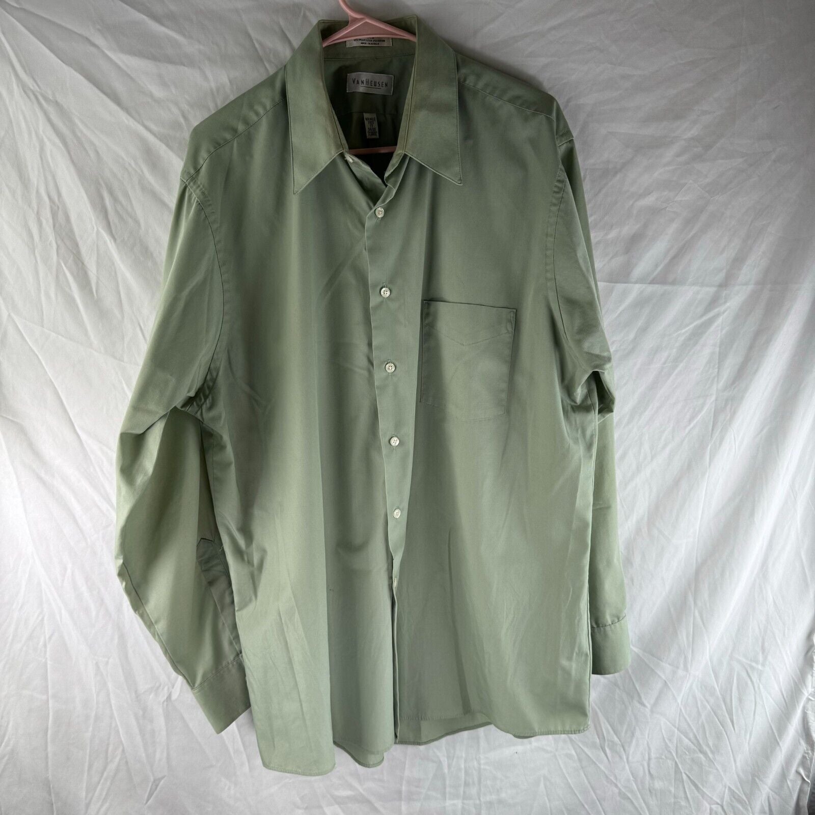 Van Heusen Mens Long Sleeve Classic Button Up Shirt Green Wrinkle Resistant XL