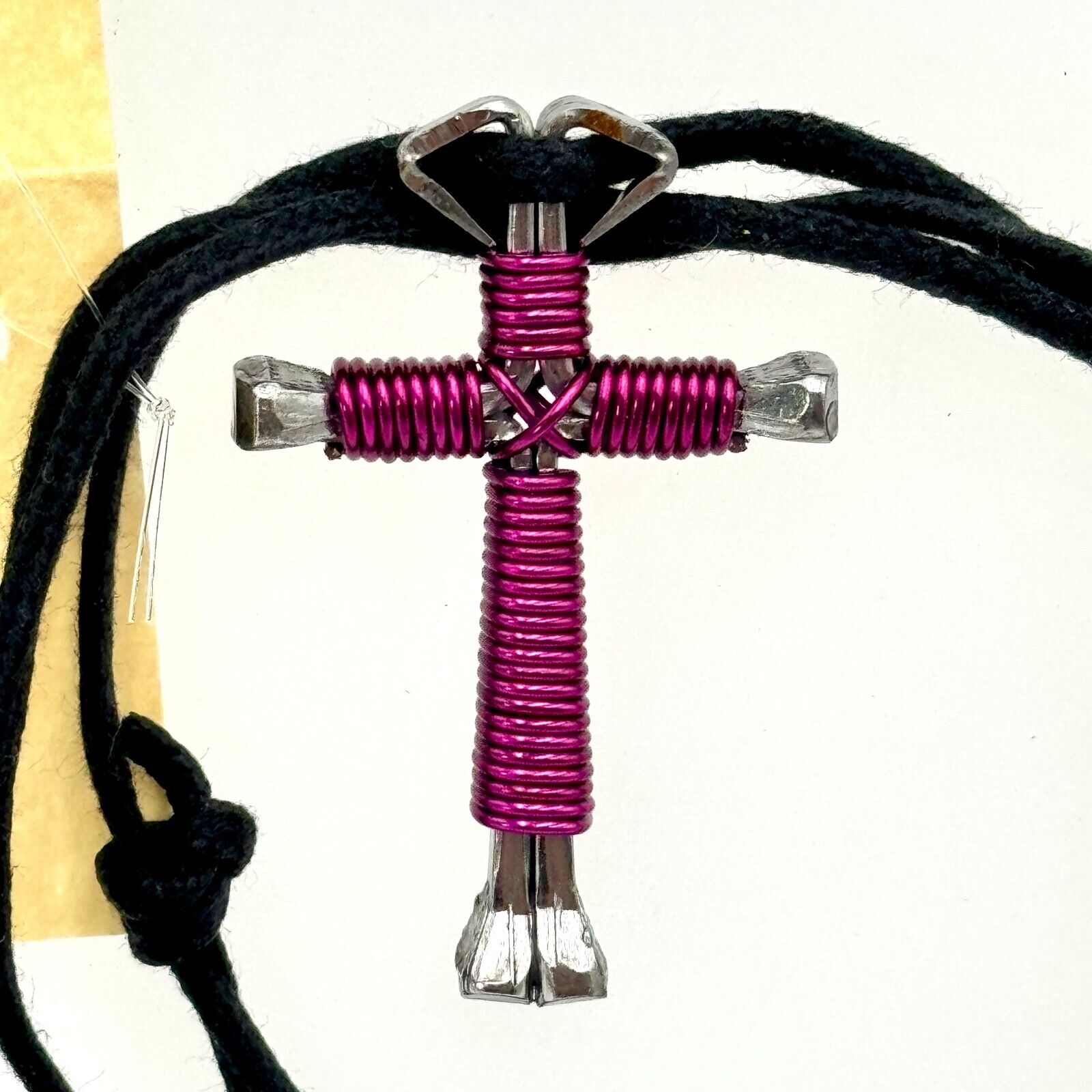 The Disciple’s Cross Handcrafted USA Christians Pink Metal Coil Necklace NWT