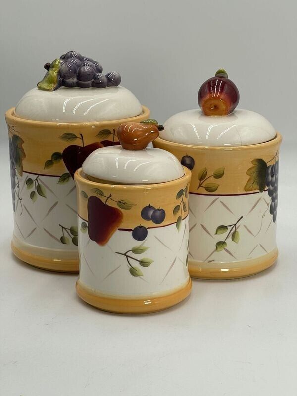 Set of 3 Canister & Lid Sonoma Villa - Rubber Seal Home Decor Storage Jar Cookie