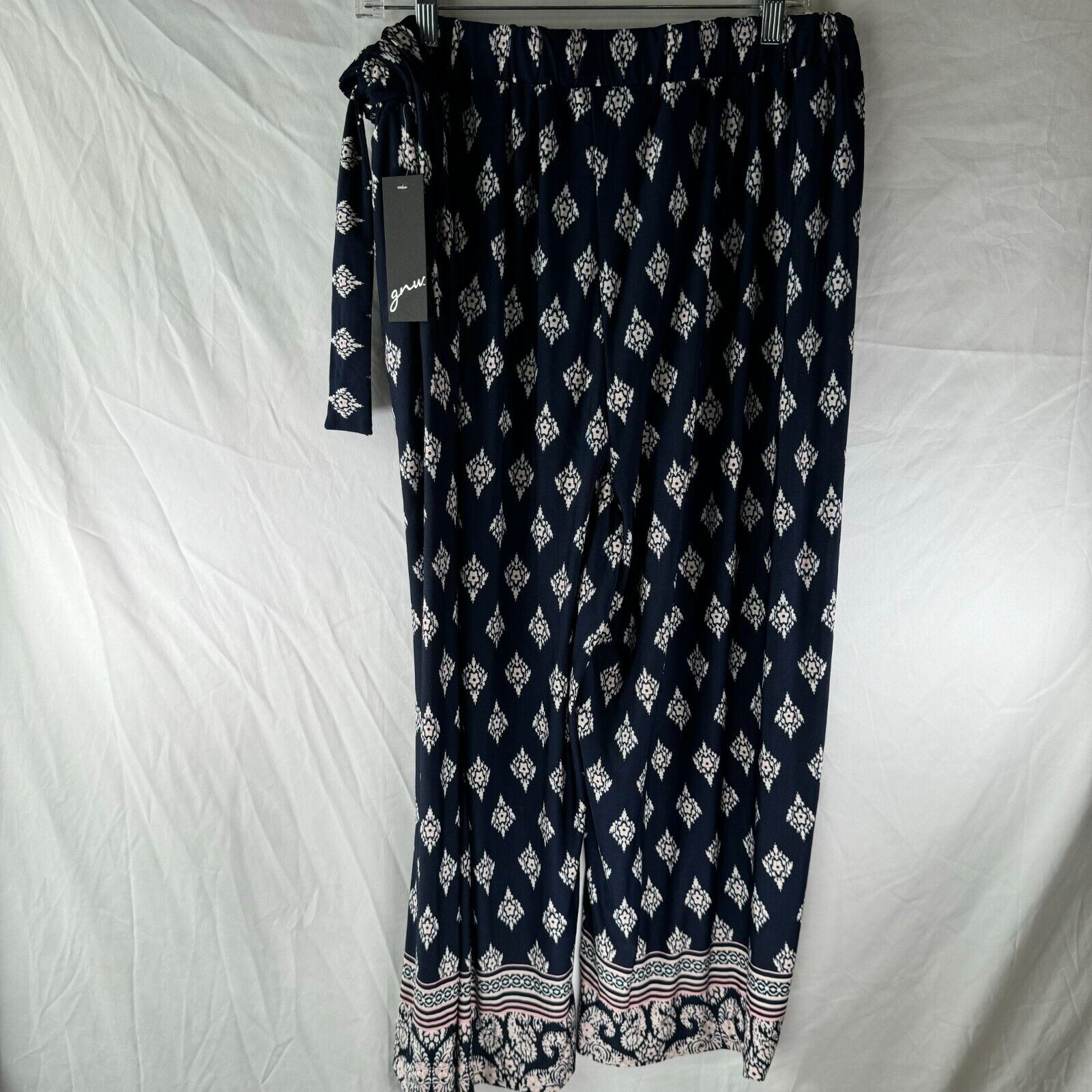 GNW Fashion Long Bottom Pants Soft Loose Style Stretchy Blue White Womens XL NWT